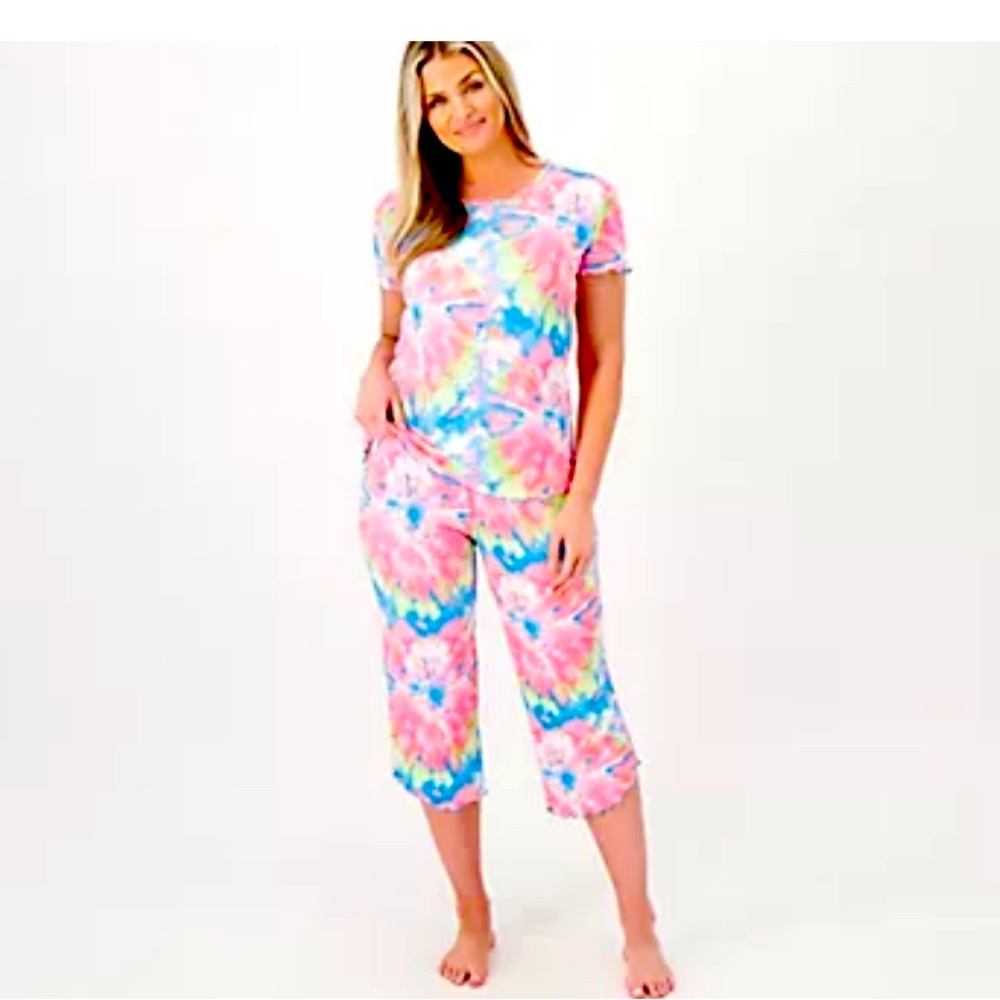 UGG BY KOOLABURRA WOMENS TIE-DYE SHORT SLEEVE CAPRI PANTS STRETCHY PJ SET XS